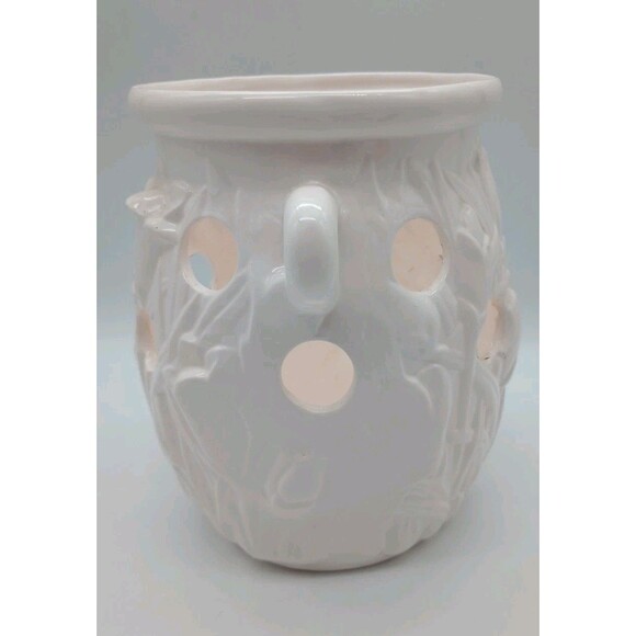 Vtg Spring Bulb Planter Crocus Handled Porcelain White - Picture 2 of 7